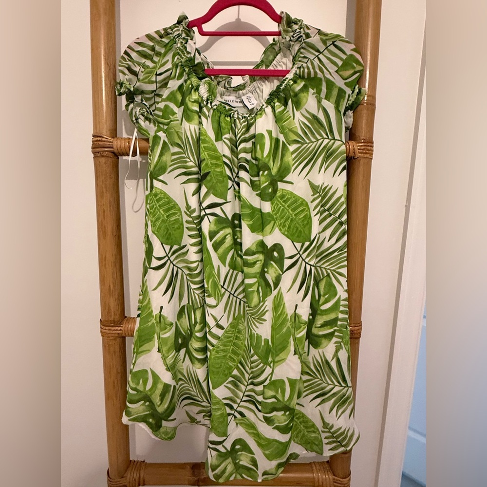 Tropical Leaf Print Off-Shoulder Dress
